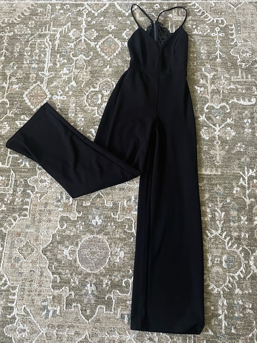 Black Lace-Trim Wide-Leg Jumpsuit
